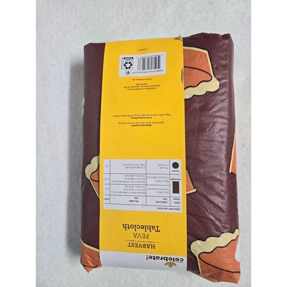 Celebrate Harvest PEVA Tablecloth 70 Inch Diameter Pumpkin Pie Print Round Table - Picture 5 of 6